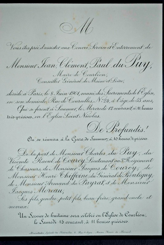 Puy Courcy Thiffoine Bouligny Payrat Faire Part Moreau Courleon 1901