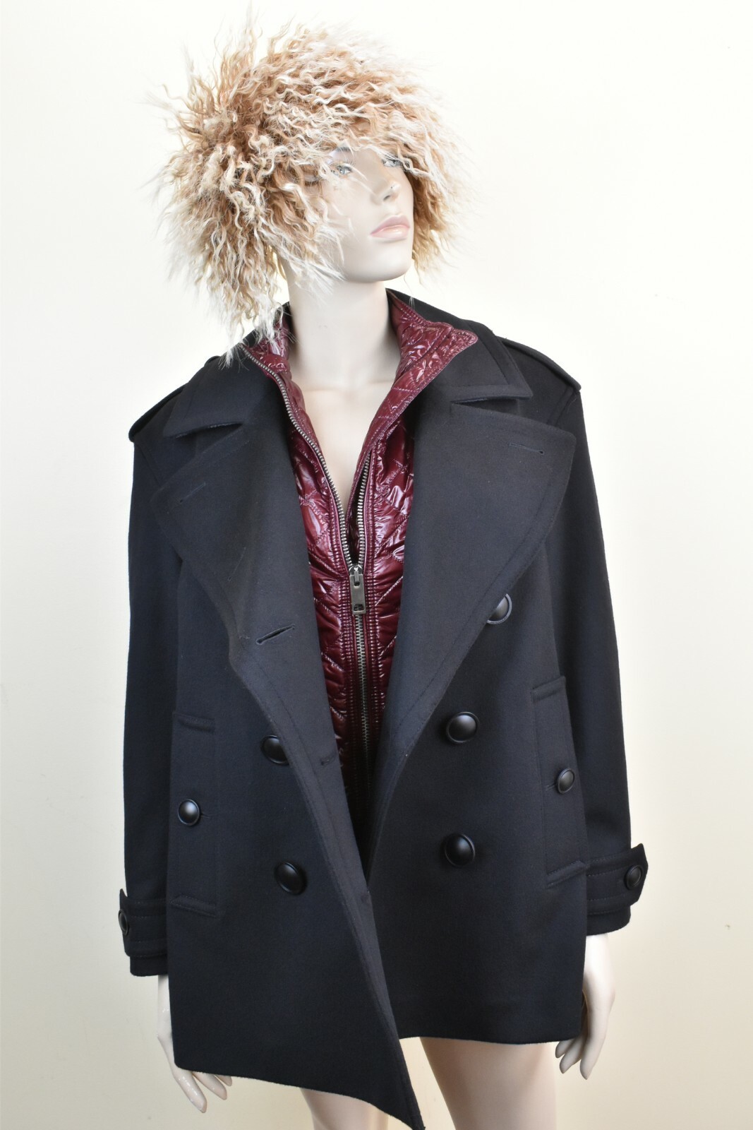 BURBERRY $1595 BURBERRY BLAIRMONT BLACK WOOL BURGUNDY QUILTED VEST COAT JACKET US 8 UK 10