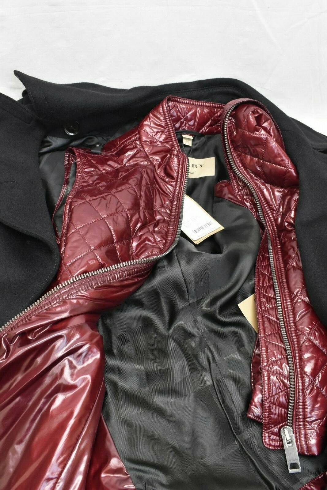 BURBERRY $1595 BURBERRY BLAIRMONT BLACK WOOL BURGUNDY QUILTED VEST COAT JACKET US 8 UK 10