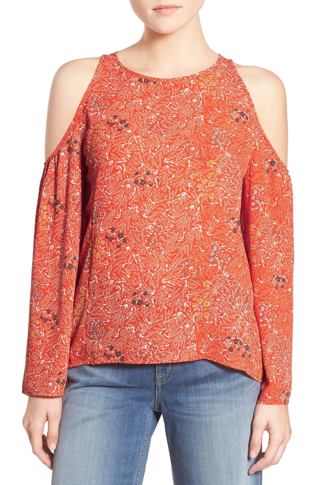 Chelsea28 Print Cold Shoulder Blouse Women's Sz. Small (ORANGE) 152989