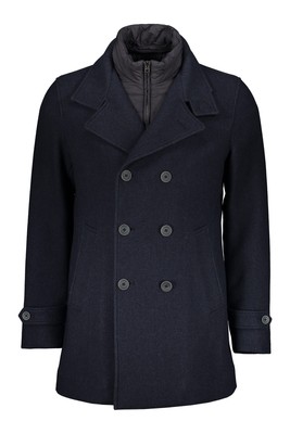 Pre-owned Herno Wool Blend Double-breasted Coat 50 It In Blue