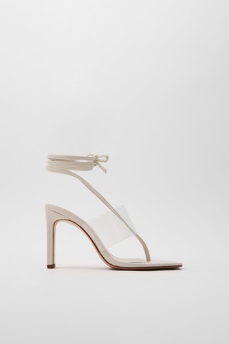 香 Zara Women Heeled Vinyl Sandals With Tie White 3310/510 | eBay