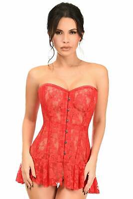 Red Sheer Lace Corset Dress Holiday Valentines Day Lingerie