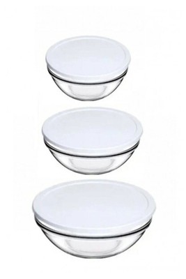 Pasabahce 3er Set Glass Bowels with Lid Pudding Bowls Dessert Bowls