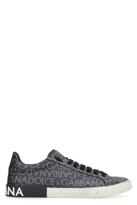 Pre-owned Dolce & Gabbana Portofino Leather And Fabric Low-top Sneakers In Black