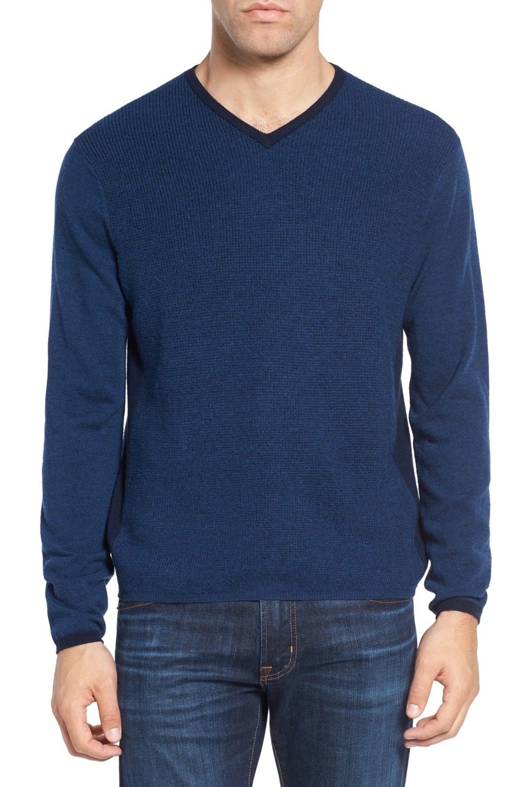 Zachary Prell V-Neck Colorblock Merino Wool Pullover BLUE sz XL