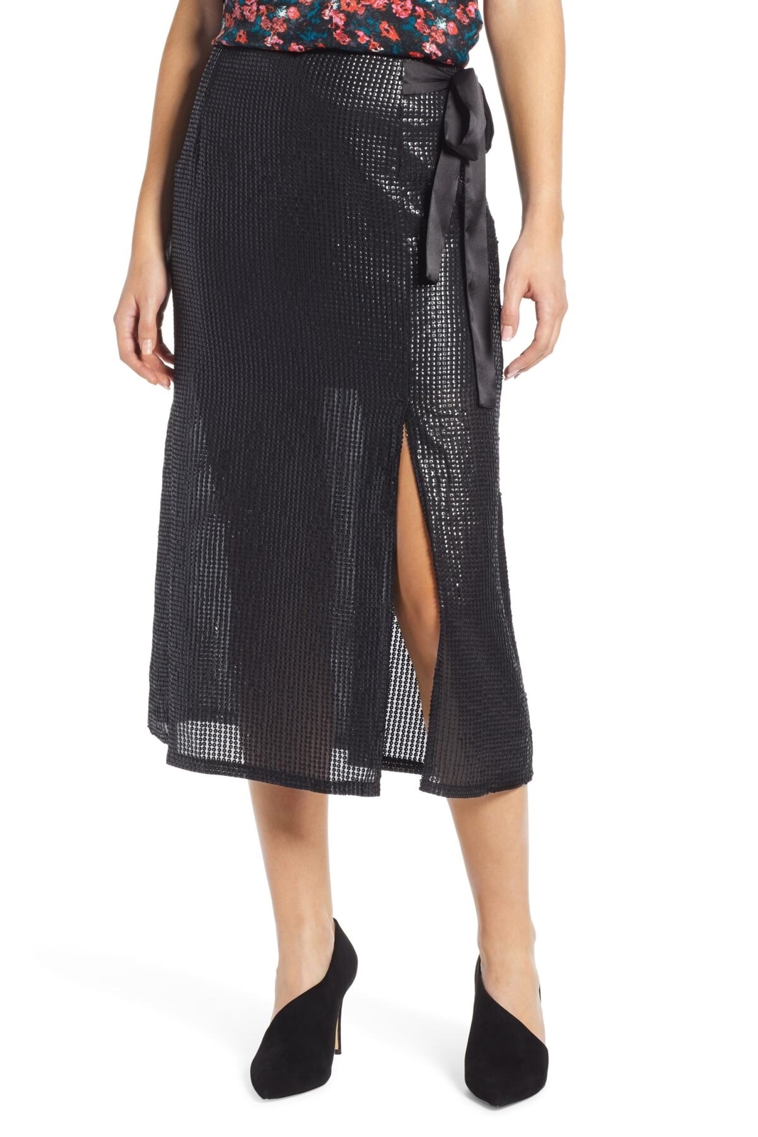 Something Navy 157012 Women's Wrap Sequin Midi Skirt Black Sz. Medium