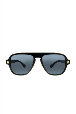 Pre-owned Versace Medusa Charm Aviator Plastic Sunglasses With Grey Polarized Lens In In Black