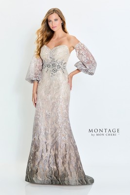 Pre-owned Mon Cheri Montage M523 Evening Dress Lowest Price Guarantee Authentic In Taupe/cocoa