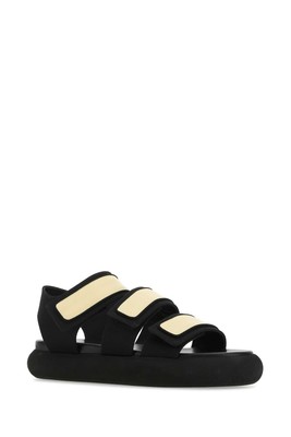 Pre-owned Neous Two-tone Fabric And Leather Octans Sandals In Black