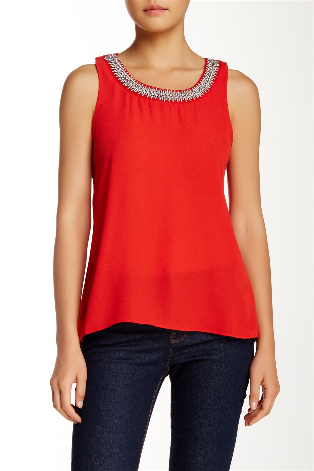 Socialite Juniors Red Embellished Neck Date Tank Top Women's Size Large
