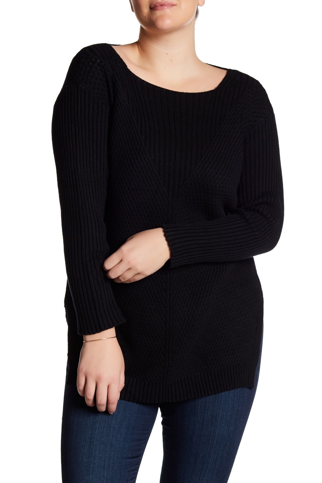 Vince Camuto 164935 Women's Long Sleeve Ribbed Sweater Plus Size Black Sz. 1X