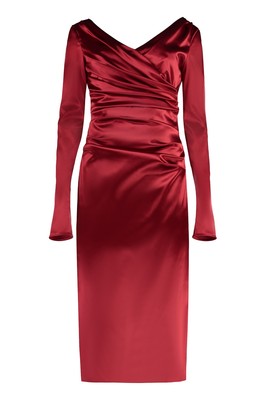 Pre-owned Dolce & Gabbana Satin Midi Dress In Red