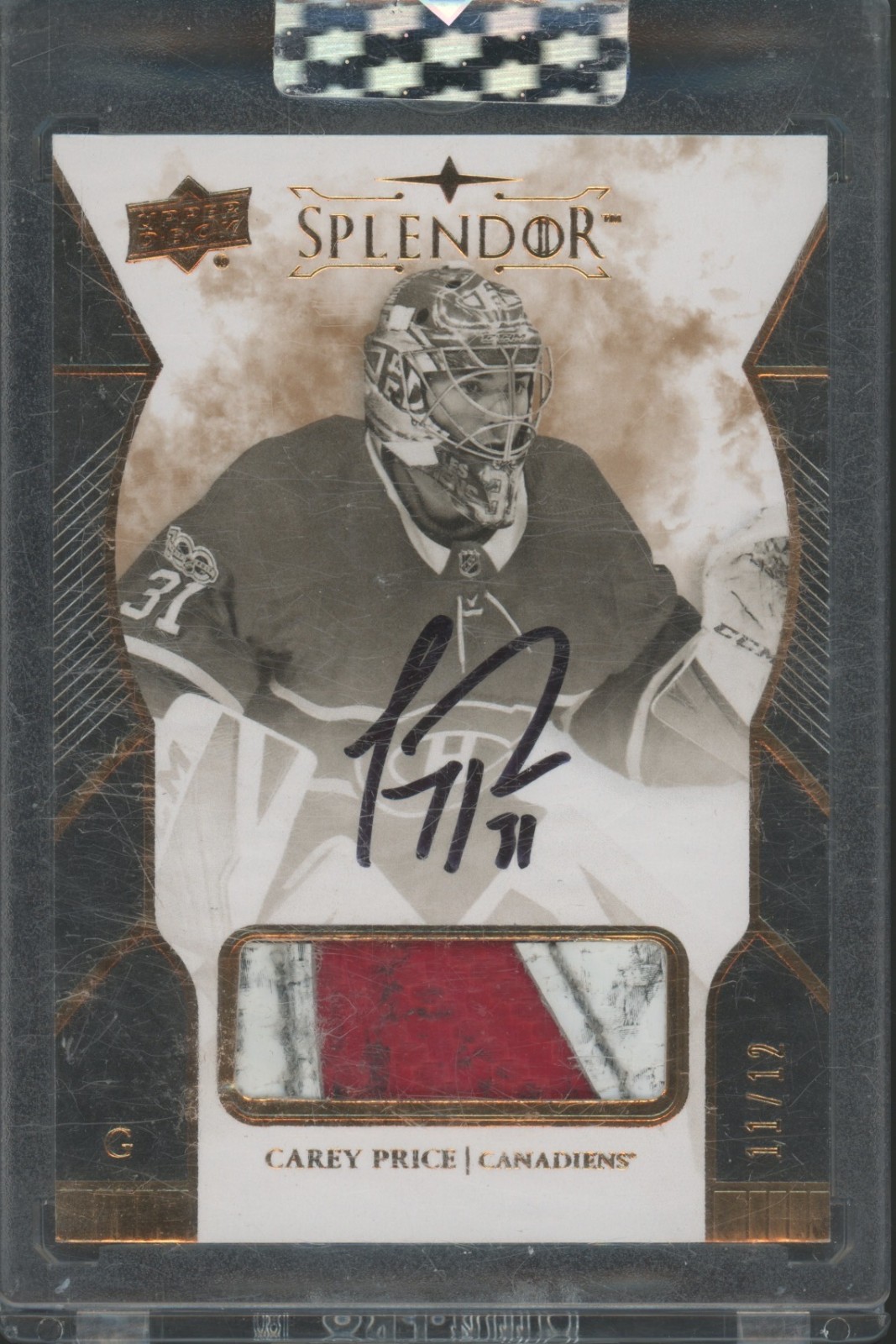 2017 Upper Deck Splendor Game Used Carey Price /12 Glove Patch Auto Autograph