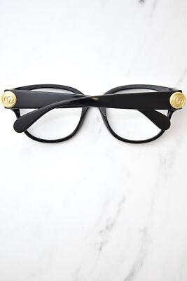 Pre-owned Gucci Gg1411o 004 Eyeglasses Frame Women's Black/gold Full Rim Square Shape 53mm In Demo