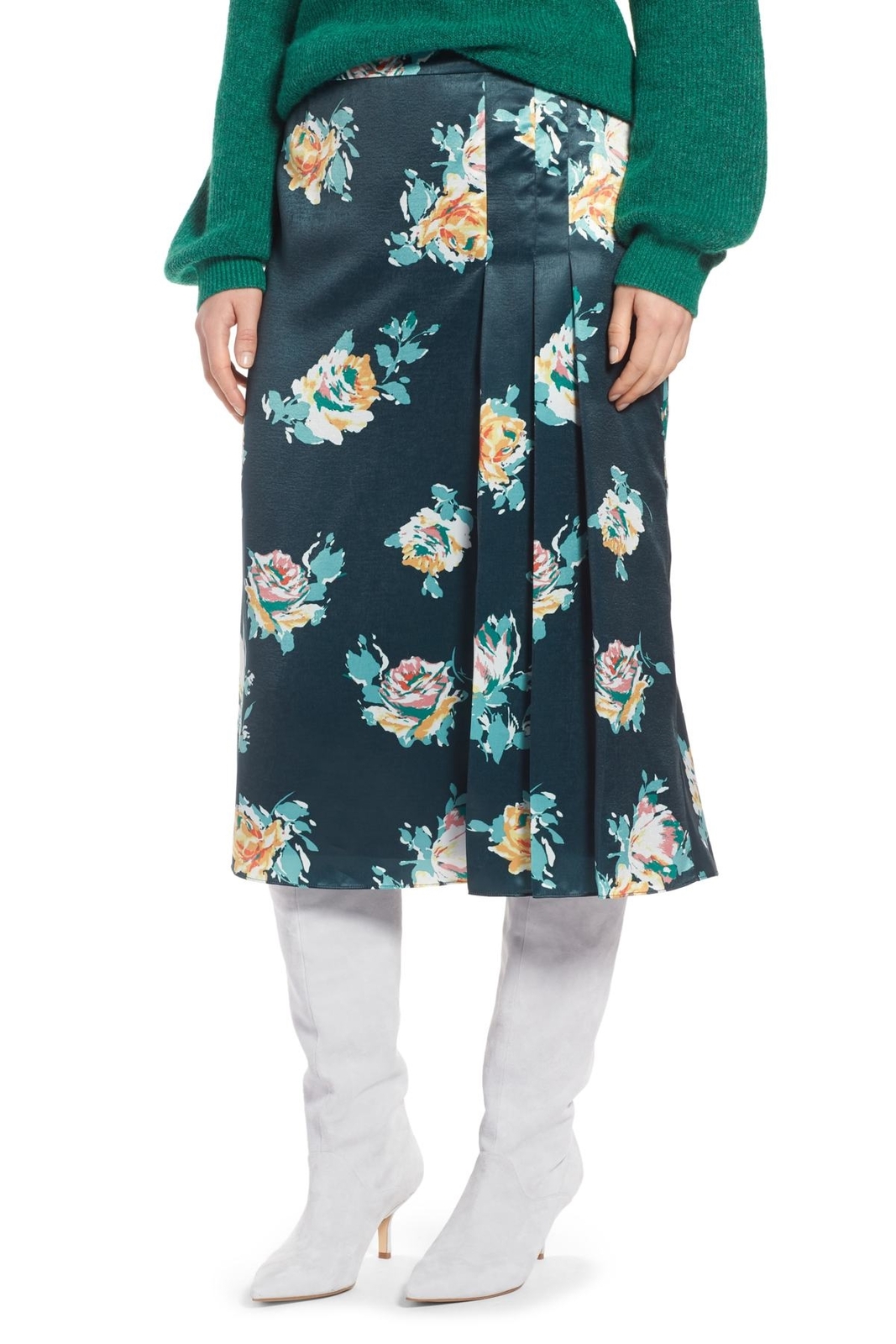 Halogen 149377 Pleat Detail Midi Skirt Women's Size 8 (Green)