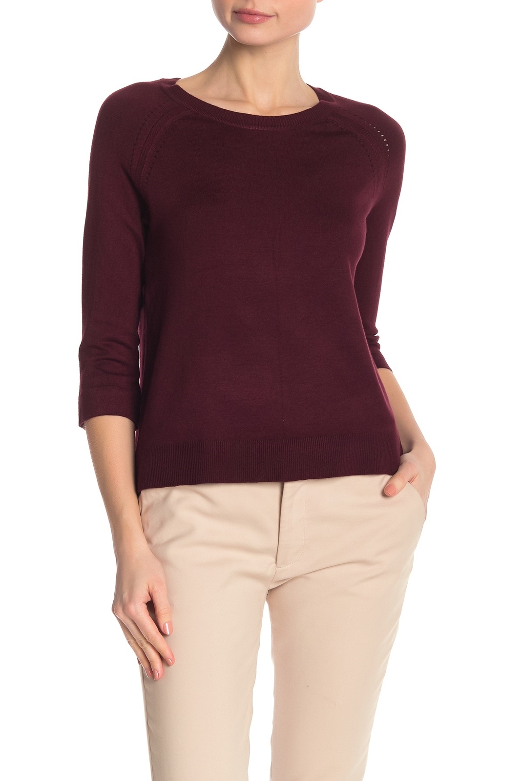 Philosophy 164928 Women's Crew Neck 3/4 Sleeve Knit Sweater Red Wine Sz. Large