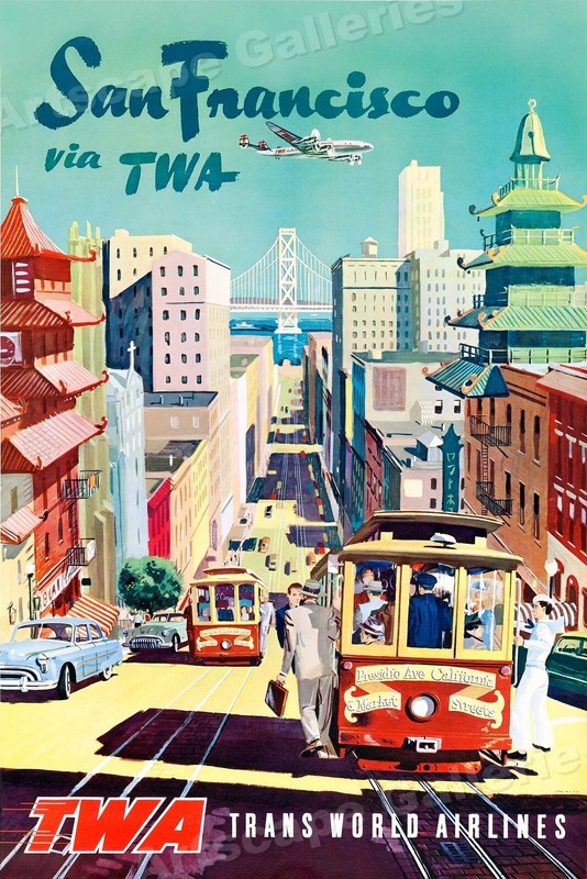 San Francisco Chinatown 1950s Vintage Style Travel Poster