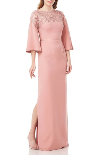 Pre-owned Js Collections Embellished Boat Neck 3/4 Flare Sleeve Zipper Back Slit Side In Rose Cloud
