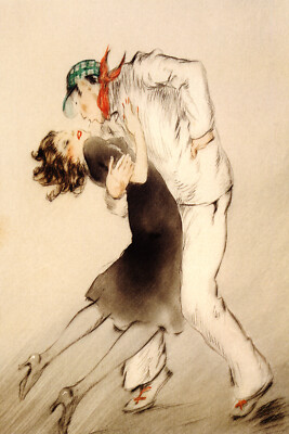 Couple Dancing Passionate Tango Ballroom Dance By Louis Icart Art Repro FREE S/H