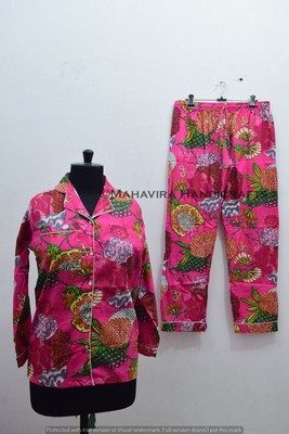 Indian Cotton Tropicana Print Pink hippie Sleepwear gypsy Women Pajama set