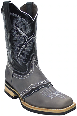 Men Genuine Leather Handcrafted Quality Suede Western Square Toe Gray Boots