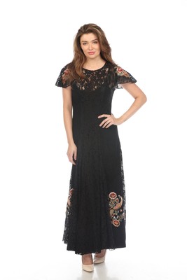Pre-owned Johnny Was Biya Black Cloe Lace Embroidered Maxi Dress Boho Chic B37623 In Multicolor