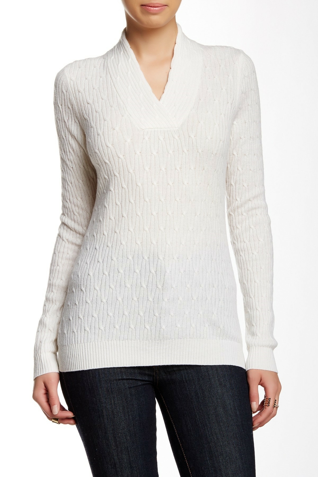 Griffen 132678 Womens Cable Crossover V-Neck Cashmere Pullover Sweater Sz Large | eBay
