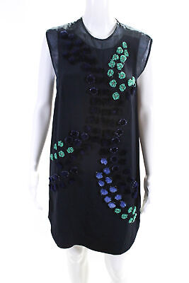 3.1 Phillip Lim Women's Silk Floral Embellished Shift Dress Blue Size 2