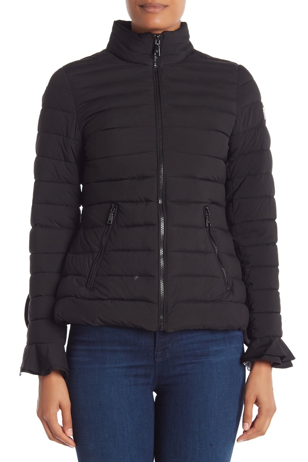 Download Tahari 164614 Women's Ruffled Cuff Puffer Jacket Mock neck ...