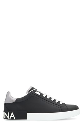 Pre-owned Dolce & Gabbana Portofino Spoiler Leather Low-top Sneakers In Black