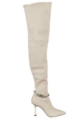 Pre-owned Studio Amelia Razor 90 Thigh Boot In Stn Crema