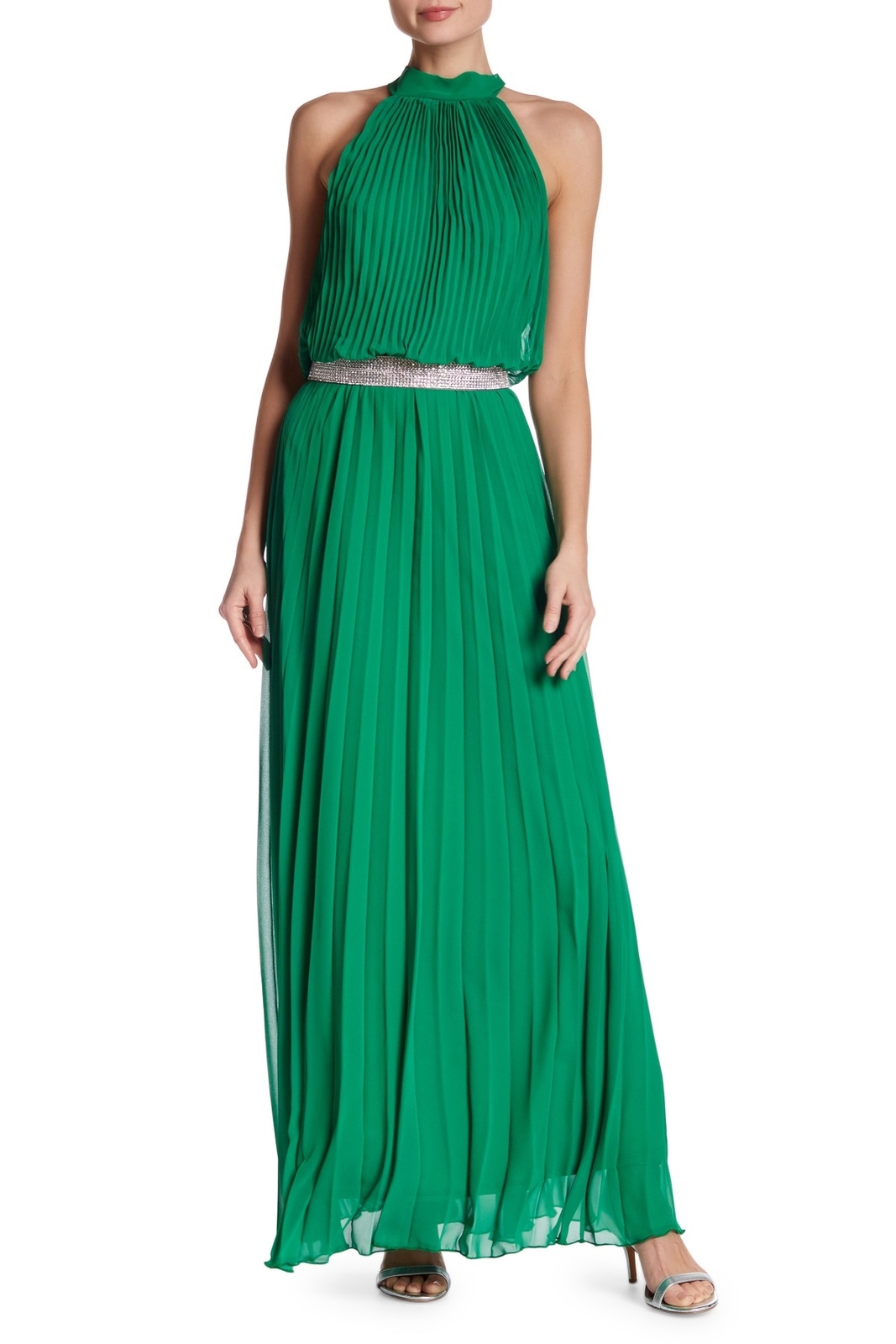 Meghan LA Wild Orchid Pleated EMERALD Maxi Dress Size S 150767