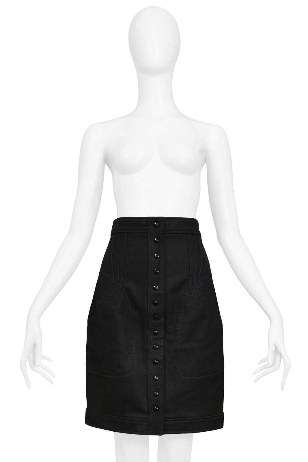BALENCIAGA BY NICOLAS GHESQUIERE BLACK SNAP FRONT WOOL SKIRT