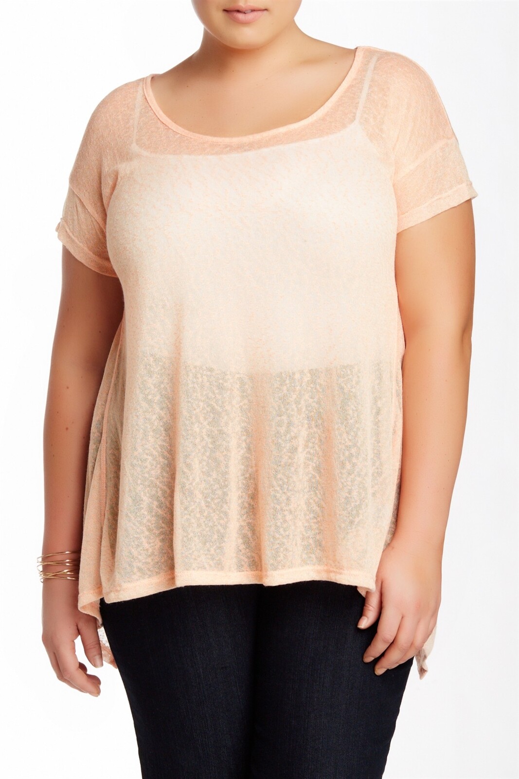 WallpapHer Apricot Sheer Gauze Sharkbite Short Sleeve Tee (Plus Size) Size 3X