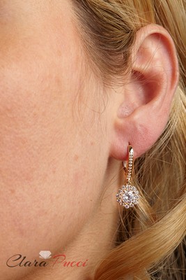 Pre-owned Pucci 3.35ct Round Simulated Diamond Halo Lever Back Drop Earrings 14k Yellow Gold