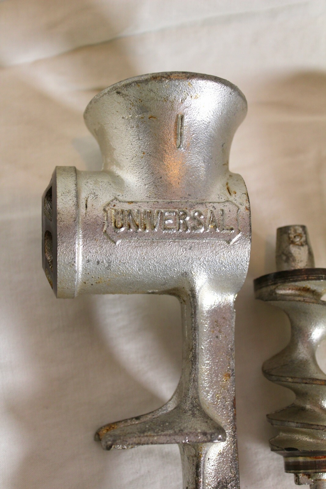 Vintage Universal Cast Iron Tableside Meat Grinder with Wood Handle