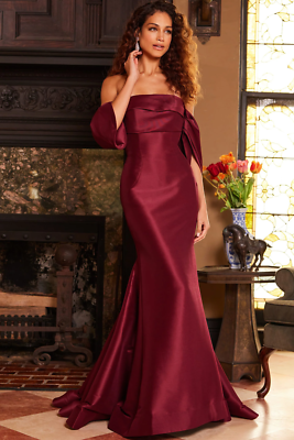 Pre-owned Jovani 23398 Evening Dress Lowest Price Guarantee Authentic In Burgundy
