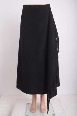 Escada Womens Rakama Midi Skirt Layered Fringe Wool Black US M EU 38 NWT $995