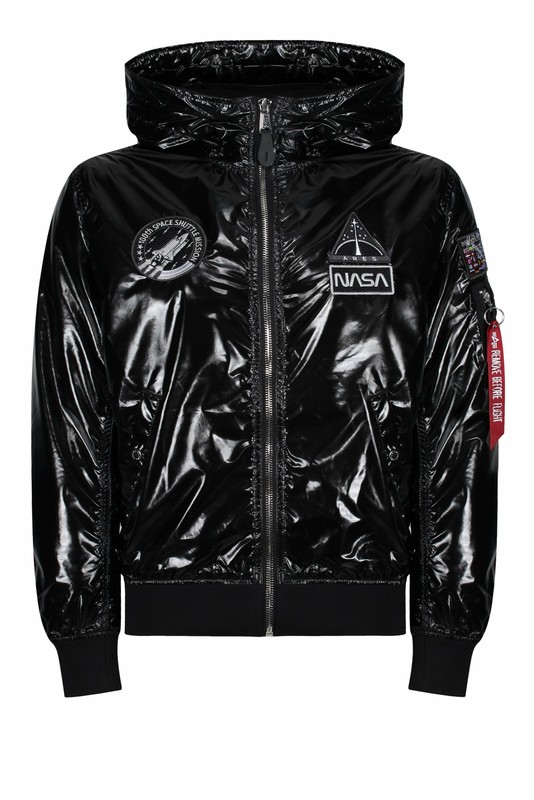 Alpha Industries Nasa Ma 1 Lw Hooded Hi Shine Bomber Jacket Black Ebay