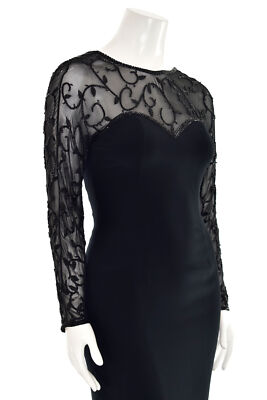 *STUNNING!* Black Tie Oleg Cassini Beaded Evening Dress in Black sz 8