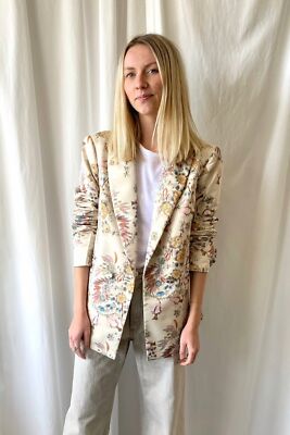 Pre-owned Rachel Comey Ivory Multi Women's Floral Taffeta Titulo Blazer Jacket, Us 4 In White