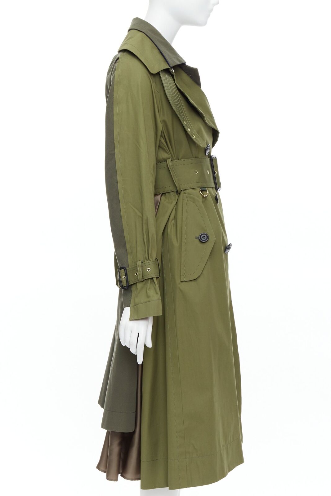 SACAI 2020 green cotton gabardine double layered belted SACAI 2020 green cotton gabardine double layered belted