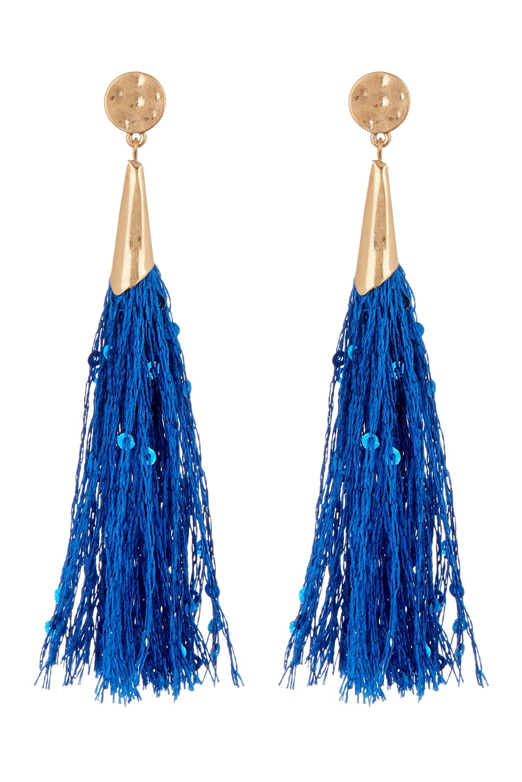 Melrose and Market 167162 Womens Sequin Tassel Dangle Earrings Blue/Gold