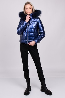 RRP  230 LIU JO Puffer Jacket Size 42 / M Metallic Removable Hood & Raccoon Fur