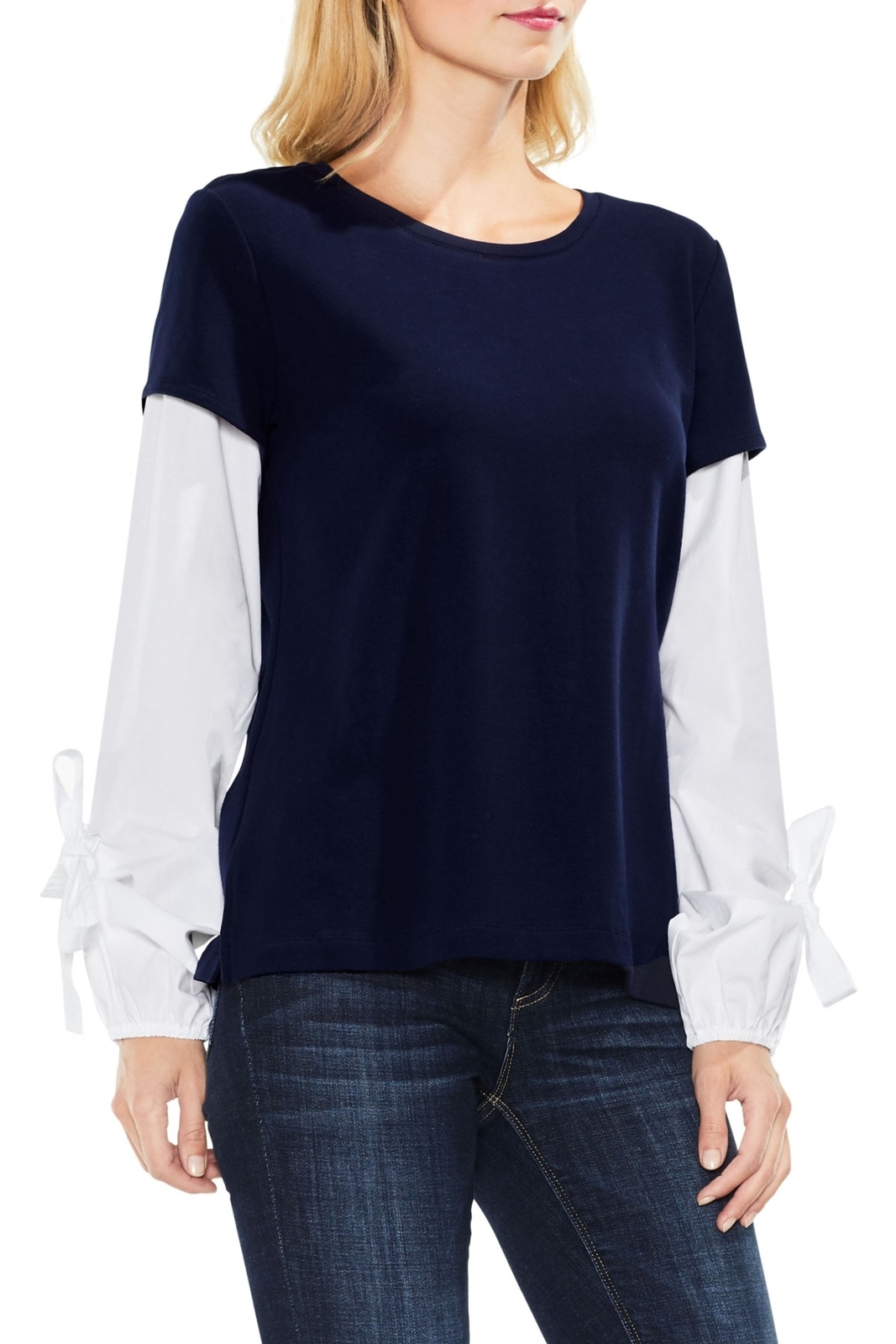 Two by Vince Camuto 152787 Women's Bubble Sleeve Mix Media Top Petite Sz. PS