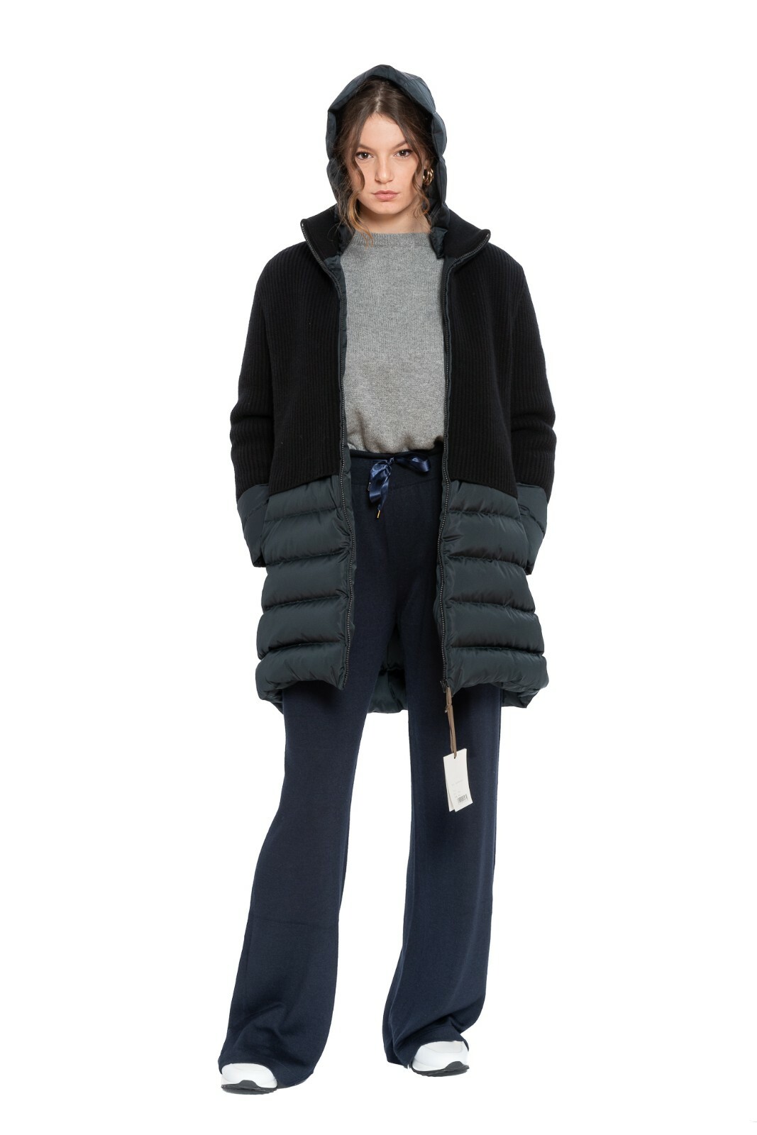 Pre-owned Umberto Bilancioni 2900$  Cashmere Silk Puffer Goose Down Woman Coat 42 It / 6 Us In Blue / Black