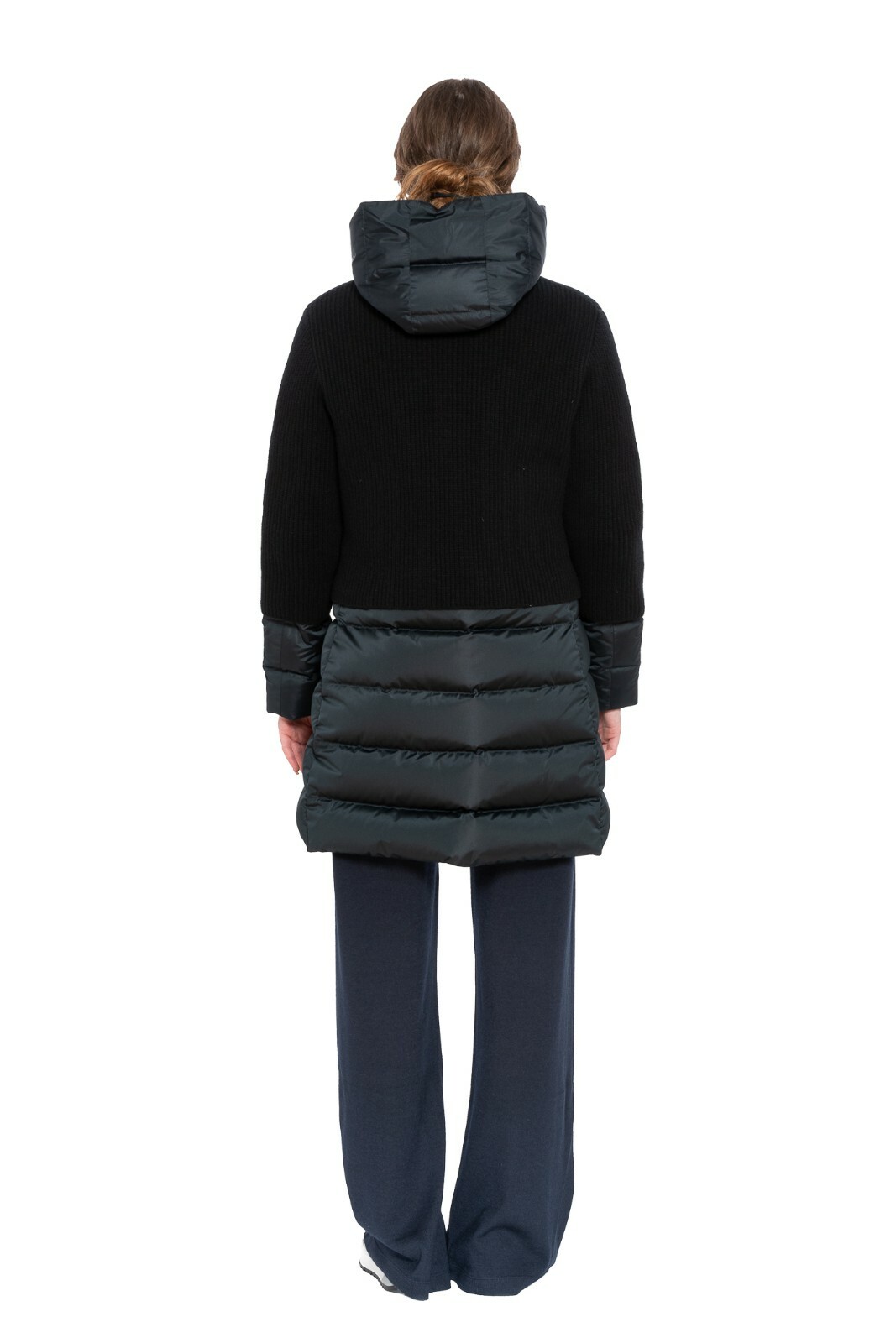 Pre-owned Umberto Bilancioni 2900$  Cashmere Silk Puffer Goose Down Woman Coat 42 It / 6 Us In Blue / Black