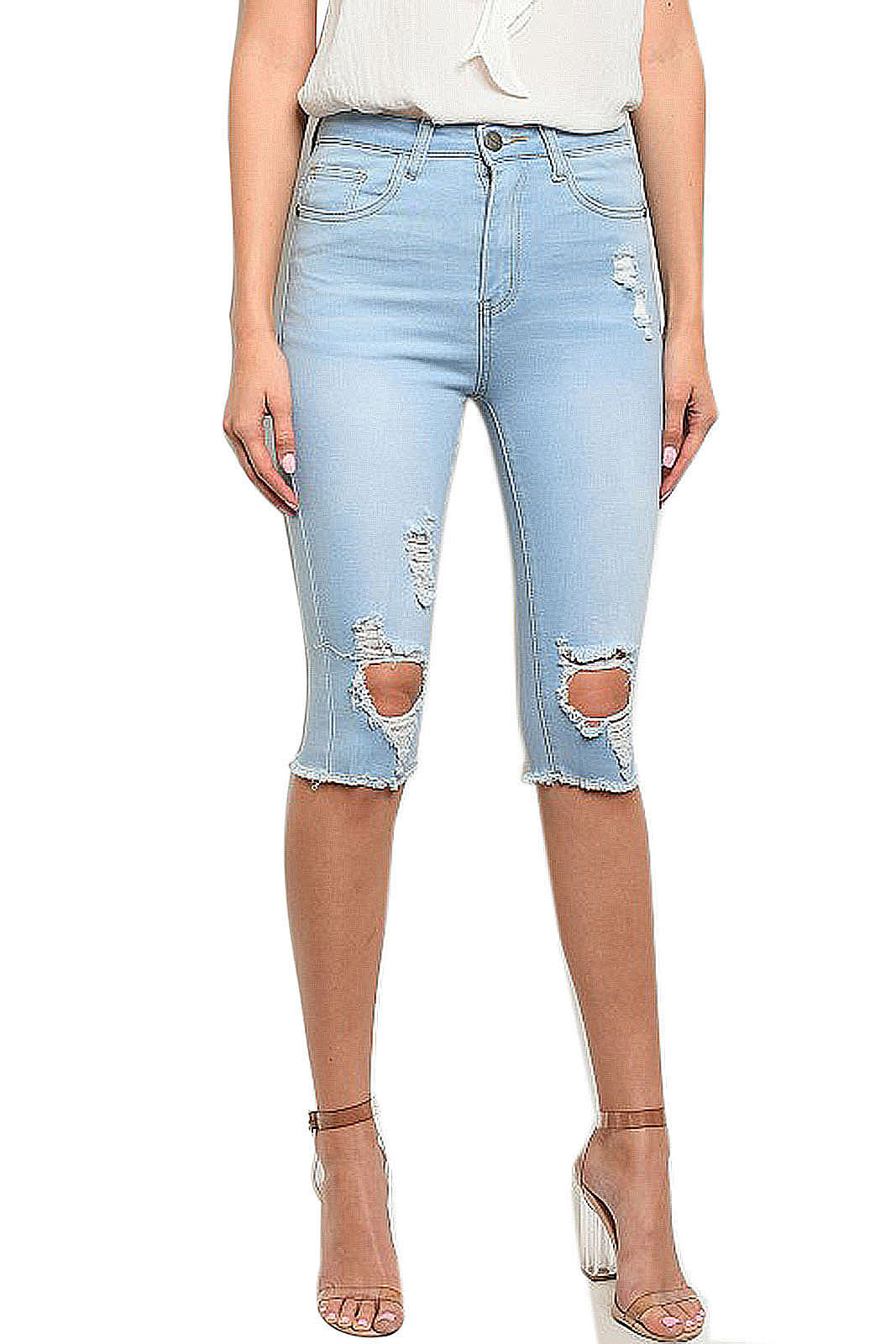 distressed capri shorts