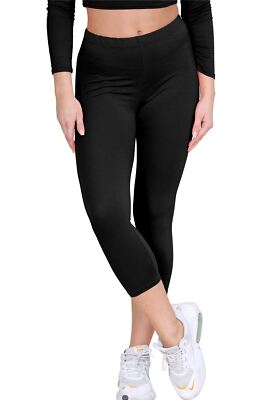 Womens Plain 3/4 Leggings Cropped Basic Workout Yoga Active Casual Capri Pants